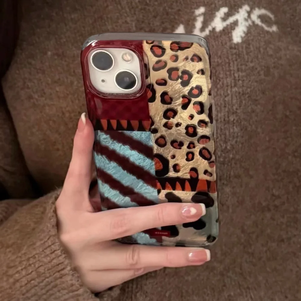 Luxury Y2K Leopard Print Pattern Phone Case for Samsung Galaxy S25 S24 S23 S22 S21 FE Ultra Plus 4G 5G Feather Texture Cover