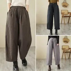 Lazy Versatile Cotton Quilted Wide Leg Pants Female Autumn And Winter Loose Thickened Elastic Waist Casual Padded Trousers T850