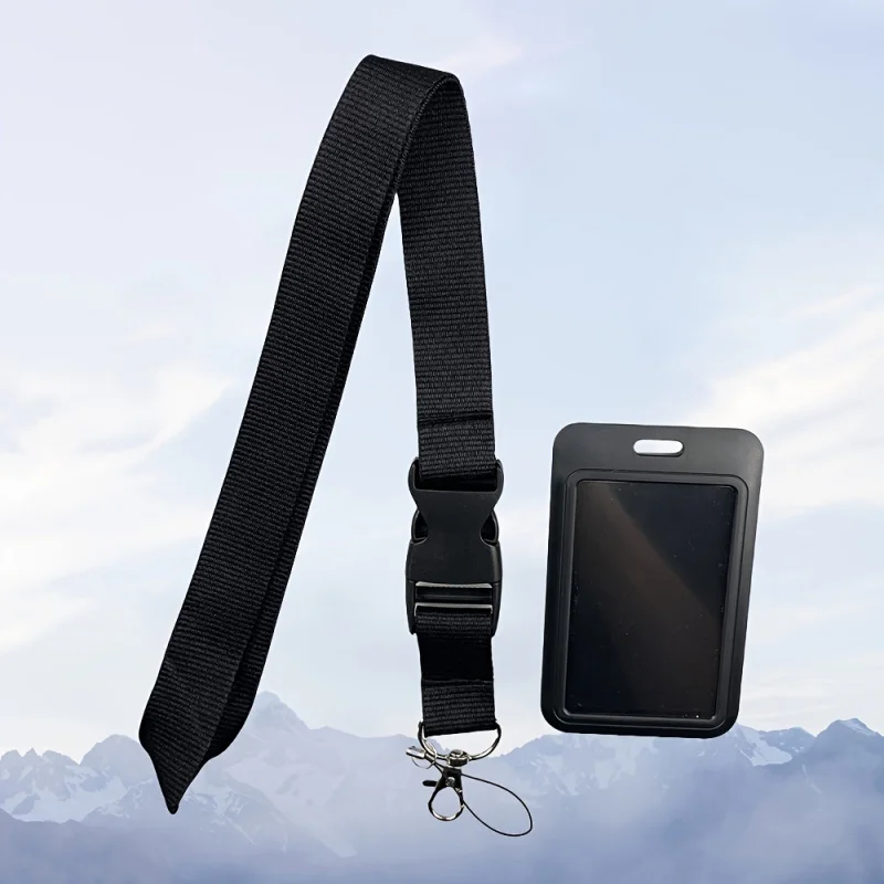 Black Neck Lanyard Badge Holder Set with Detachable Strap and Card Slot - Durable Polyester, Easy Access Design for IDs & Cards - view 3