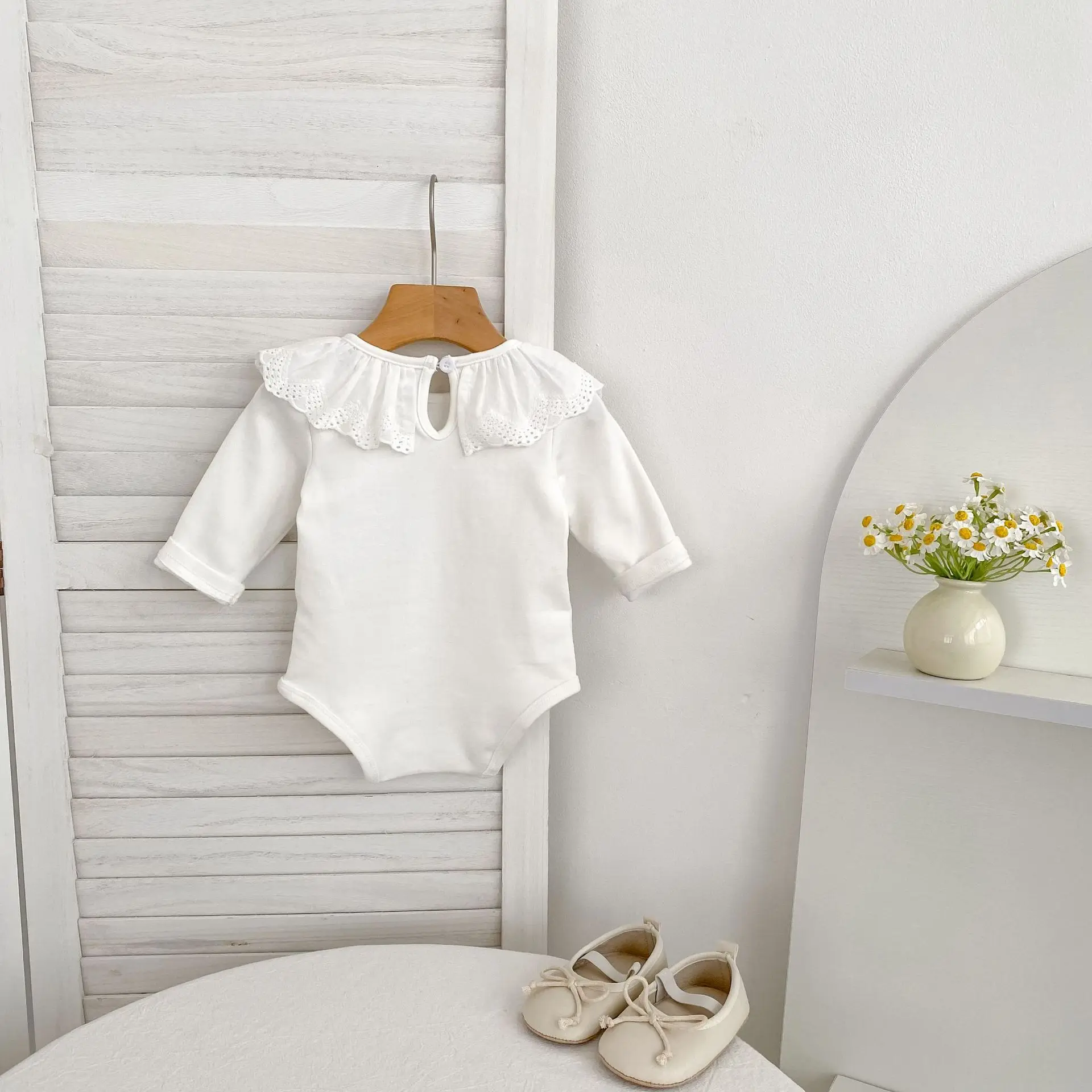 0-24M Herbst Baby Mädchen Romper Baby Mädchen Kleidung Kleinkind Neue Mädchen Spitze Kragen Strampler Baumwolle Weiß Infant baby Mädchen Overall – Detail 4