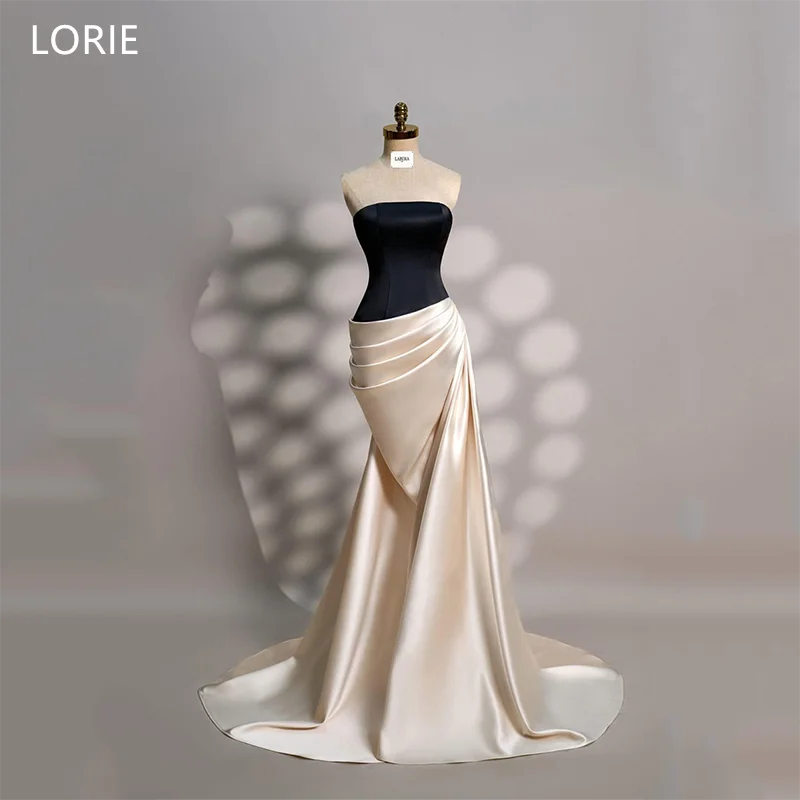 

LORIE Satin Beautiful Party Dresses Mermaid Strapless Pleat Sleeveless Evening Prom Dress Floor-Length Prom Gown 2025 Customized