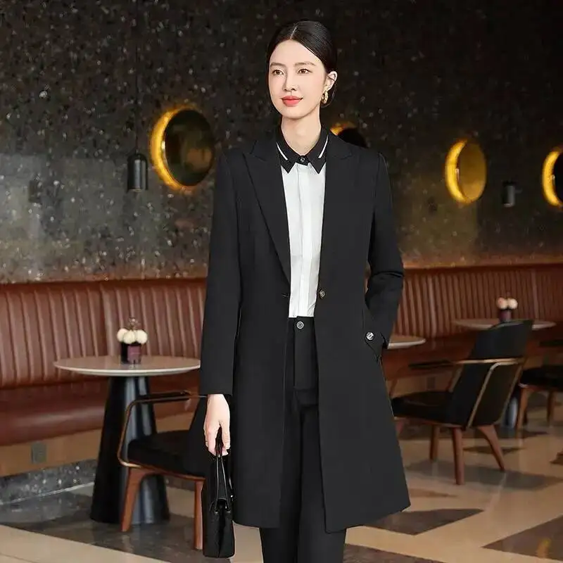 High Quality Fabric Autumn Winter Formal Elegant Styles Middle Long Windbreaker Professional Office Work Wear Career Interview