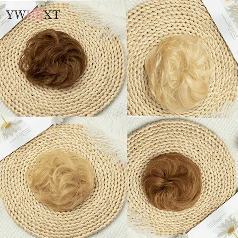 Curly Human Hair Chignon Buns Ponytail Hairpiece Flexible Elastic Band Bun For Women Honey Brown Updos Donut Chignon Hair
