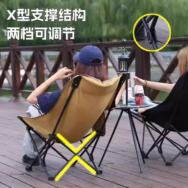 Outdoor draagbare verstelbare opvouwbare maanstoel met voetsteun Camping Vissen Picknick opvouwbare kruk