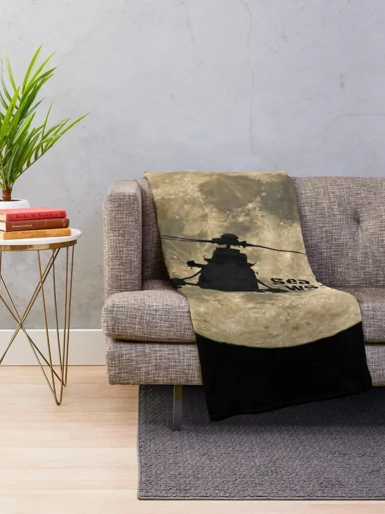 Sea King WS-61 Silhouetted against a Full Moon Throw Blanket Luxury Thicken Vintage christmas gifts heavy to sleep Blankets