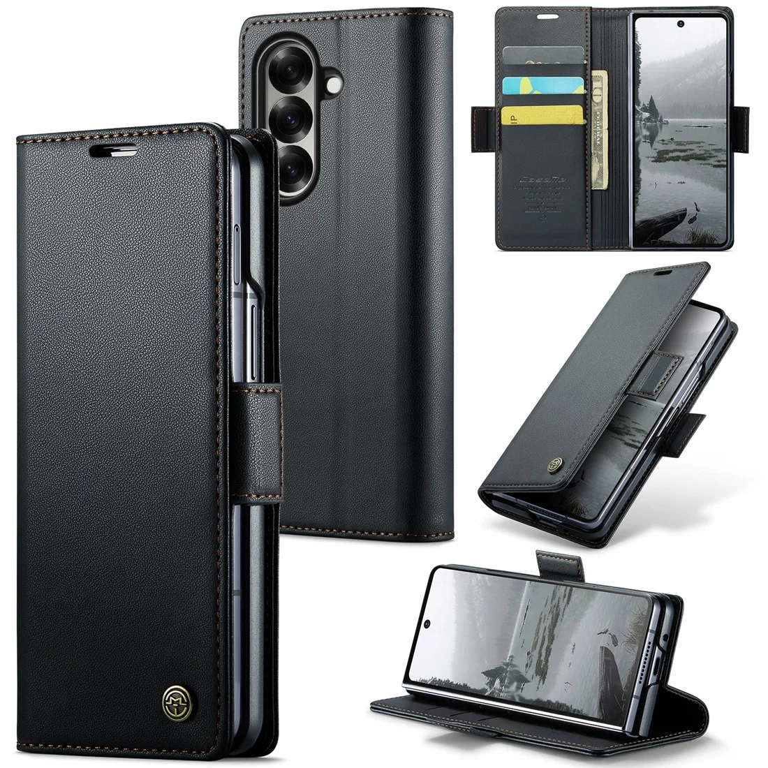 Funda de teléfono con soporte de cuero Sle Bla de negocios de alta gama para Samsung Galaxy Z Fold 7, funda con tarjetero de cuerpo completo a prueba de golpes