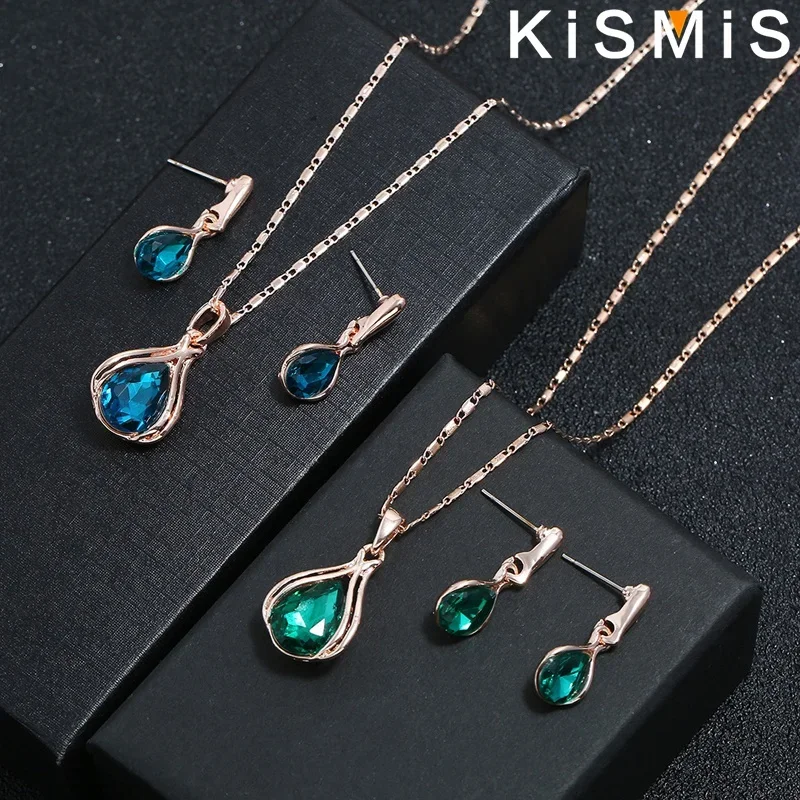 KISMIS 3Pcs/Set Luxury Women Water Drop Necklace Earring Jewelry Sets Fashion Women Party Jewelry