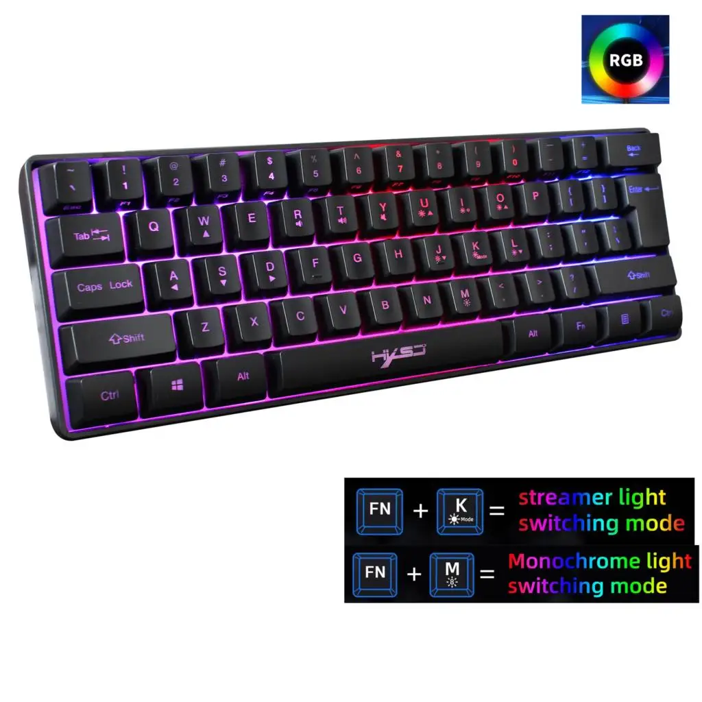 

Проводная игровая клавиатура, механическая клавиатура с RGB-подсветкой, USB 61-клавишная мини-клавиатура для компьютера, ноутбука, игровые клавиатуры