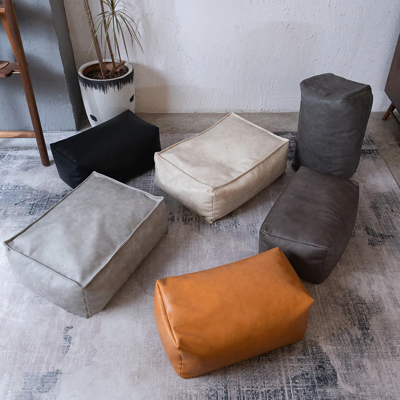 

European Industrial Leather Stool Portable Leg Pads Pouf Ottoman Stool Living Room Sofas Pouf Rangement Home Accessories