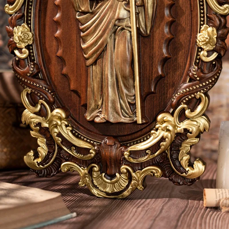 Vintage Icon Sculpture St. Jude Lace Oval Church Decoration Wood Carving Crafts