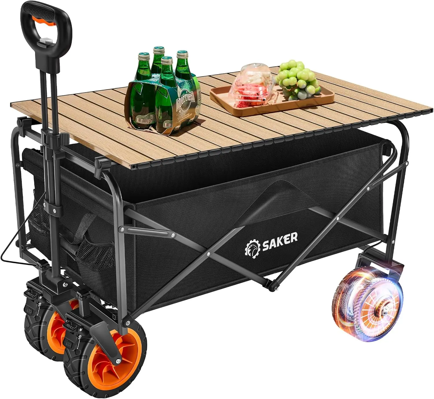 

Saker Electric Collapsible Folding Wagon, Electric Utility Wagon Cart, Heavy Duty Foldable Wagon Cart with Roll Folding Table,