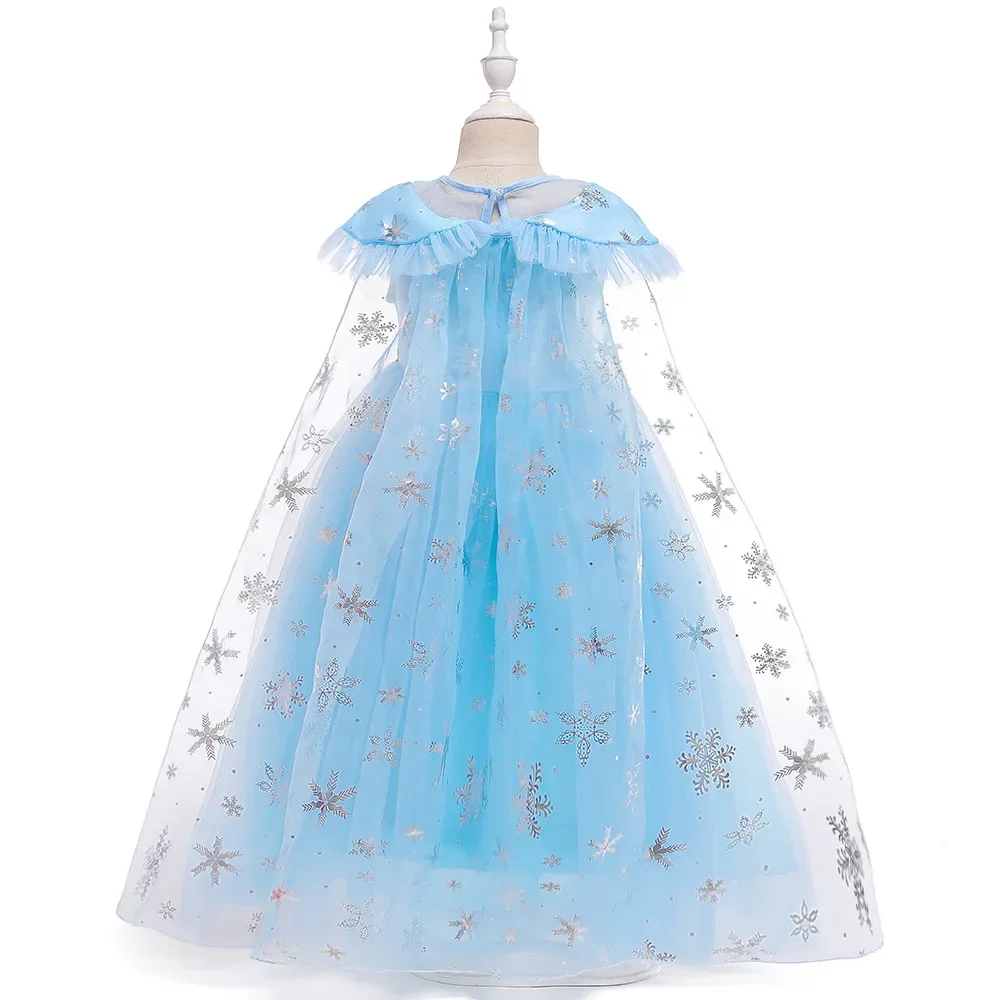 Sequin Girls Elsa Dress Up Dress Cloak Princess Dress for Girls Mesh Ball Gown Carnival Clothing Kids Cosplay Snow Queen Costume