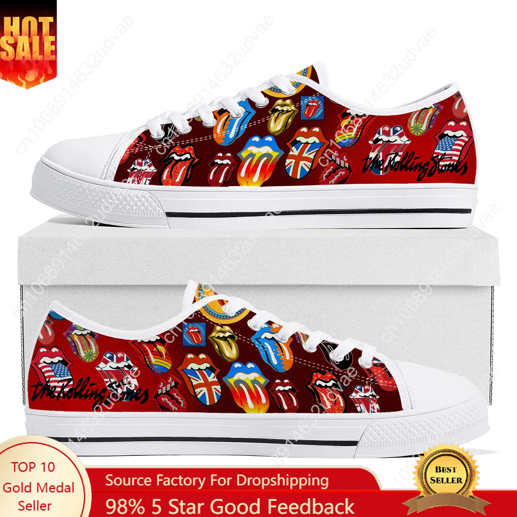 

T-The R-Rolling S-Stones Sneakers Low Top Shoes Men Women Teenager Canvas Sneaker Casual Custom Made Shoes Customize Shoe White