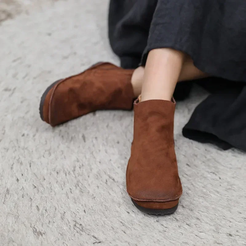 

Birkuir/женские ботильоны из натуральной кожи в стиле ретро, ботинки «Челси», зимние плюшевые туфли на плоской подошве с внутренней стороны, роскошные повседневные короткие ботинки, размер 41