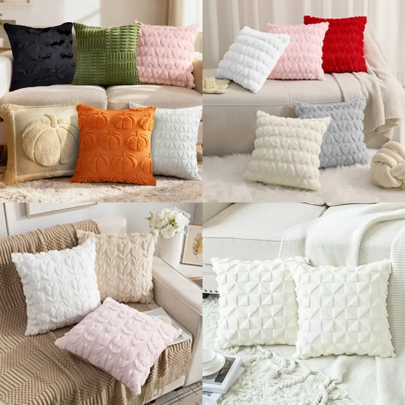 Cross-border hot-selling plush pillow cover without core, high-end sofa, bedside pillow, office solid color backrest pad