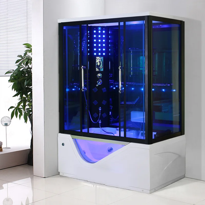 Custom Size Enclosed Indoor Rectangle Tempered Glass Frameless Steam Shower Room Modern Hydromassage Bathtub Freestanding Whirlp