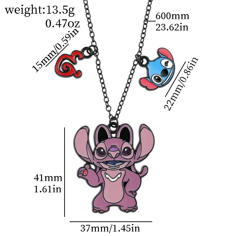 만화 디즈니 릴로 및 스티치 모델링 금속 목걸이, 애니메이션 피규어, 귀여운 여자 친구 선물