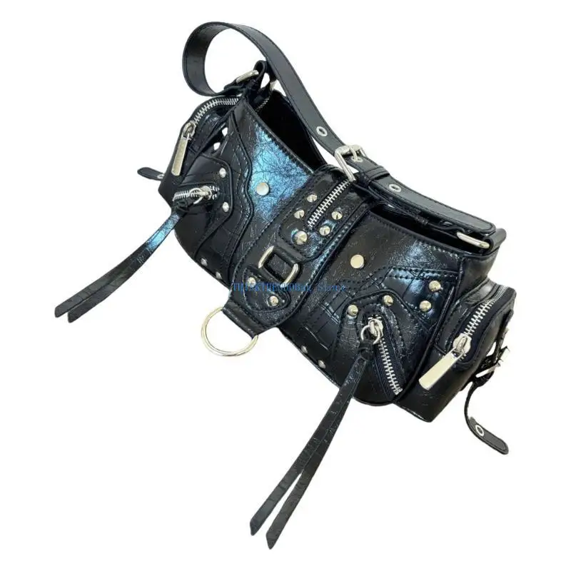 

63HC Stylish PU Leather Studded Shoulder Bag Women’s Punk Streetwear Handbag Casual Armpit Bag for Casual Travel and Parties