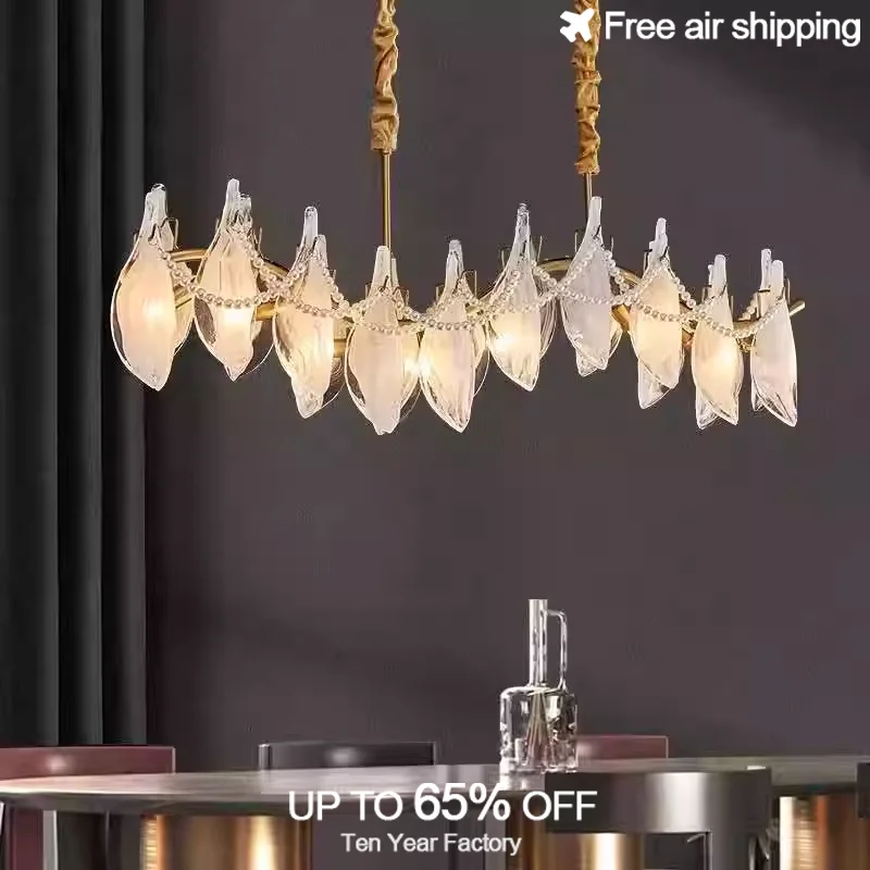 

Vintage European Gold Pearl Frosted Glass Blade Chandelier Hanging Ceiling Light for Living Room Home Decoration Lighting