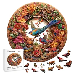 Wooden animal puzzle unique and mysterious circular bird puzzle for adults or children holiday gift interactive game wooden toys