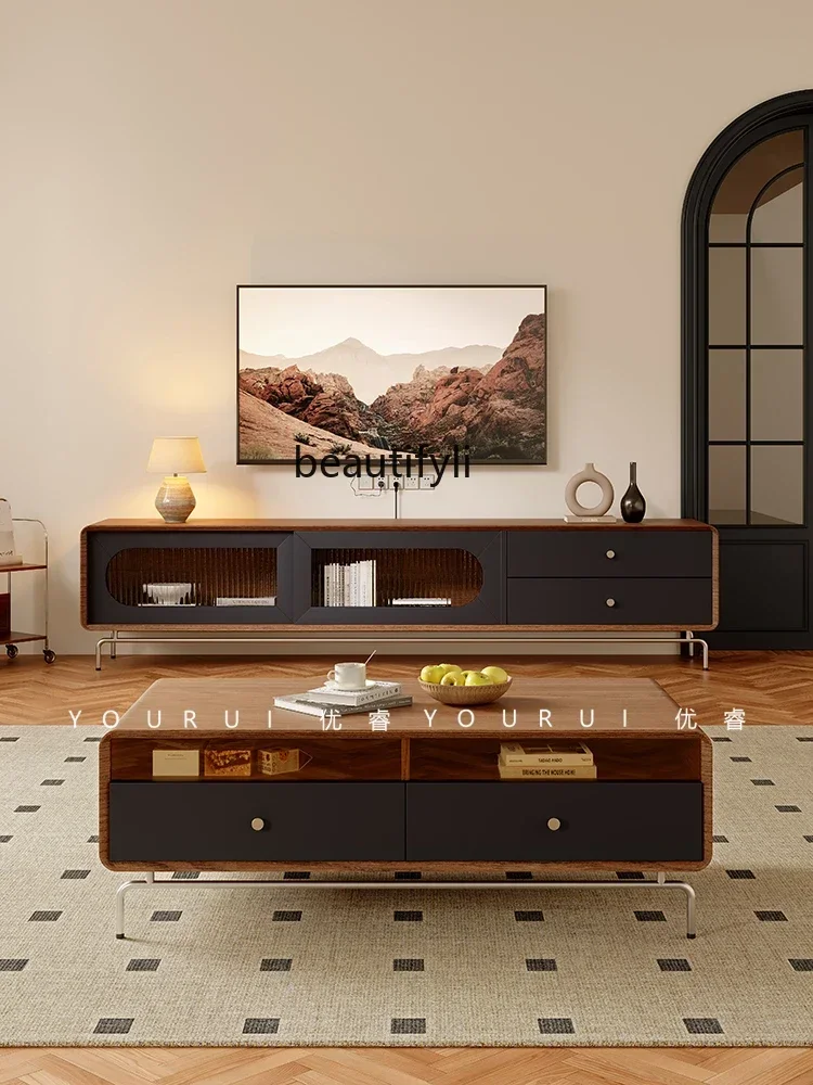 

ss K178 ss25 Medieval style solid wood coffee table TV cabinet combination living room household small apartment stainless steel
