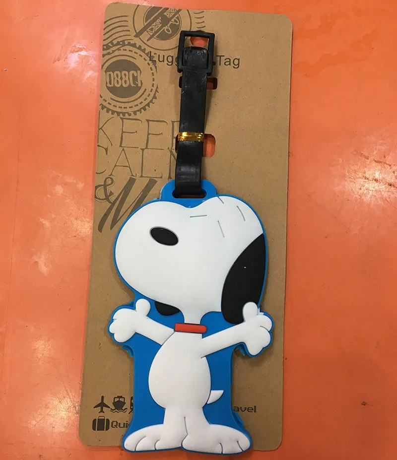 Cute Cartoon Snoopy Mala Etiqueta Portátil, PVC Bagagem Tag, Viagem Acessórios