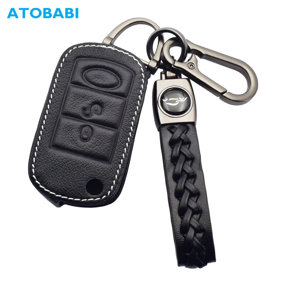 Leather Car Key Case 3 Buttons Folding Remote Control Fobs Protector Cover Skin For Land Rover Range Rover Sport LR3 Discovery 3