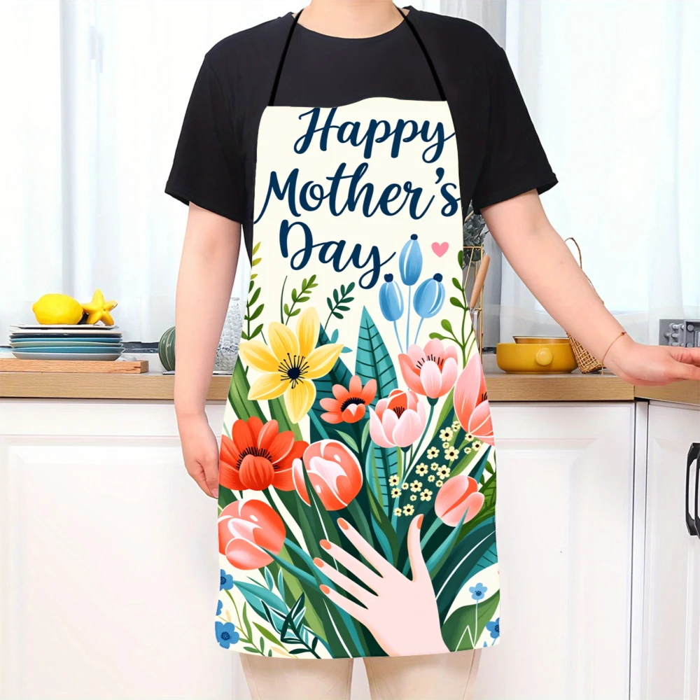 Happy Mothers Day Apron Floral Design Gift For Mom Kitchen Cooking Apron With Hand And Flowers Pattern Mother S Day Present