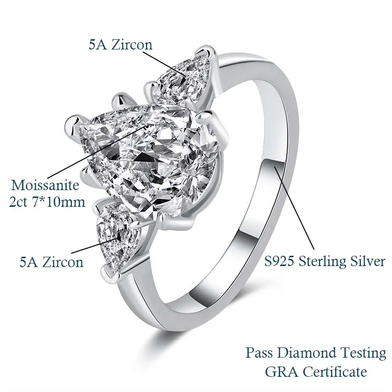 1-5CT peer geslepen miossaniet ring GRA gecertificeerd 925 sterling verzilverd 18K D VVS1 Lab diamanten bruiloft verlovingsband voor vrouwen