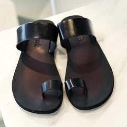 Summer Hot Men Fashionable Slippers PU Black Lightweight and Comfortable One-piece Beach Sandals Size 39-47 Men Slippers