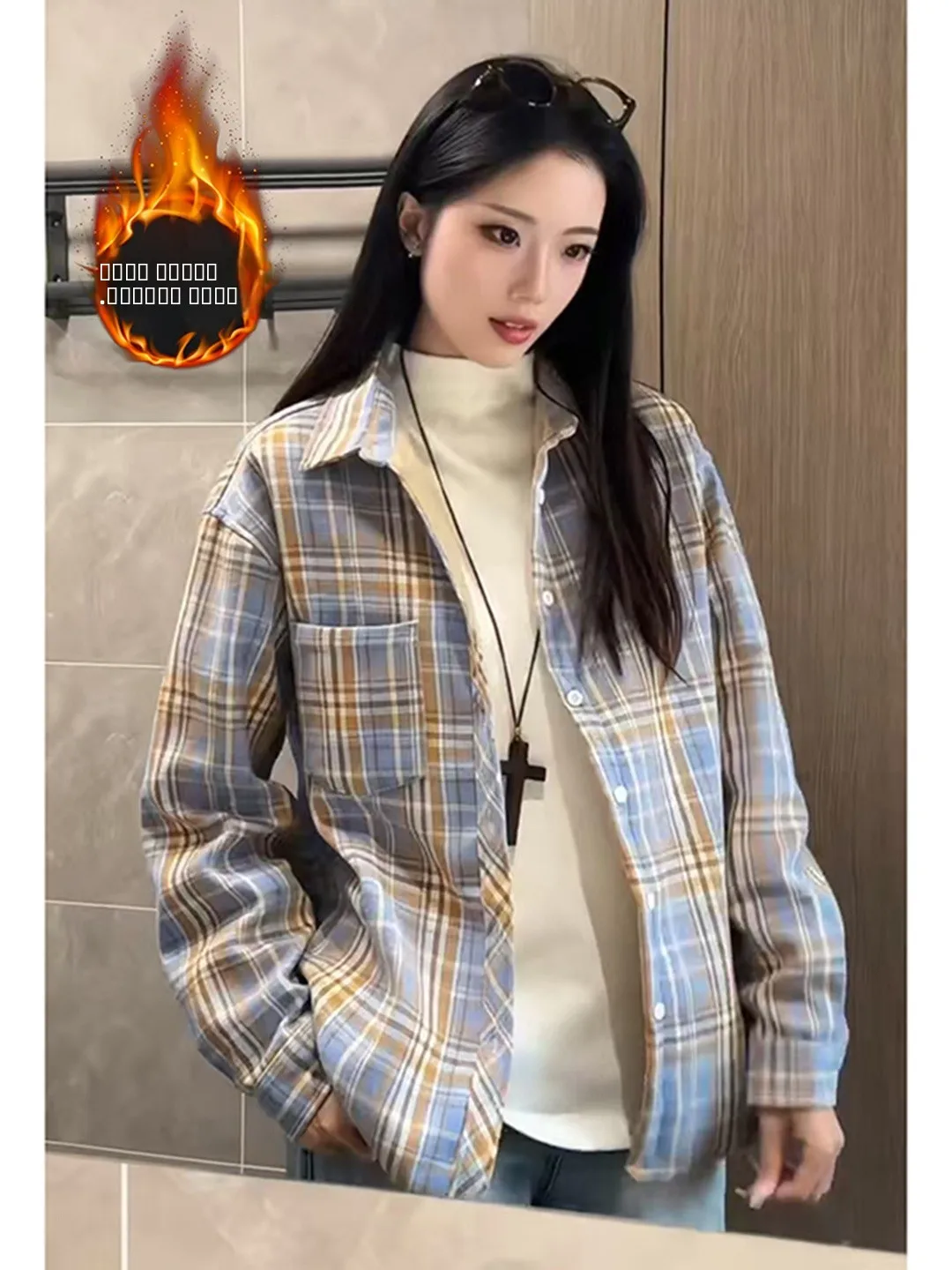 

Warm Fce Lined Plaid irt Men Women American Sle Autumn Winter Cheered High Quali Couple Outerwear Casual Commute