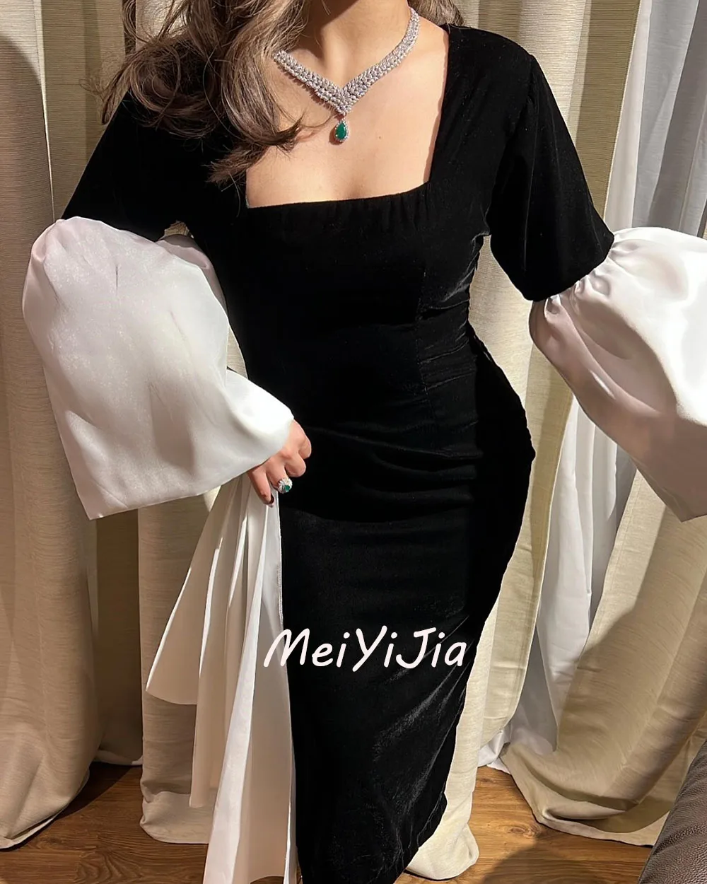 Meiyijia  Evening Dress Square Neckline Long Sleeves  Satin A-Line Saudi  Arabia  Sexy Evening Birthday Club Outfits Summer 2024