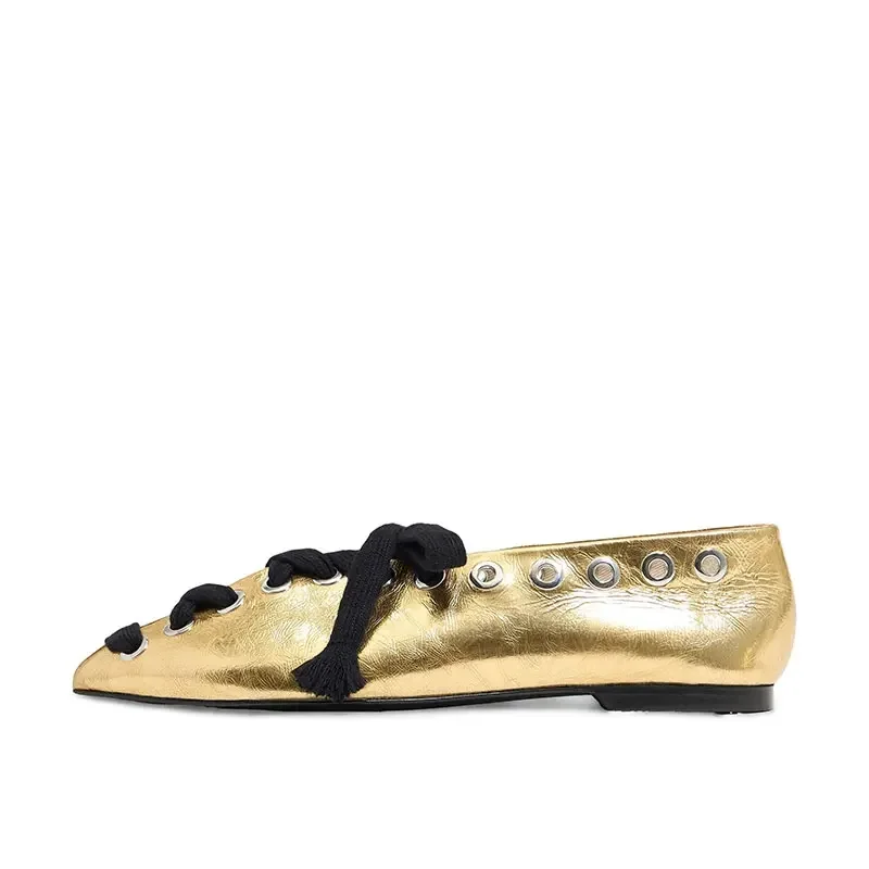 

Women's Summer New Ballet Flat Shoes with Pointed Eyelets and Lace Up Straps, Women's Flat Shoes, Women's Plus Size Sandals