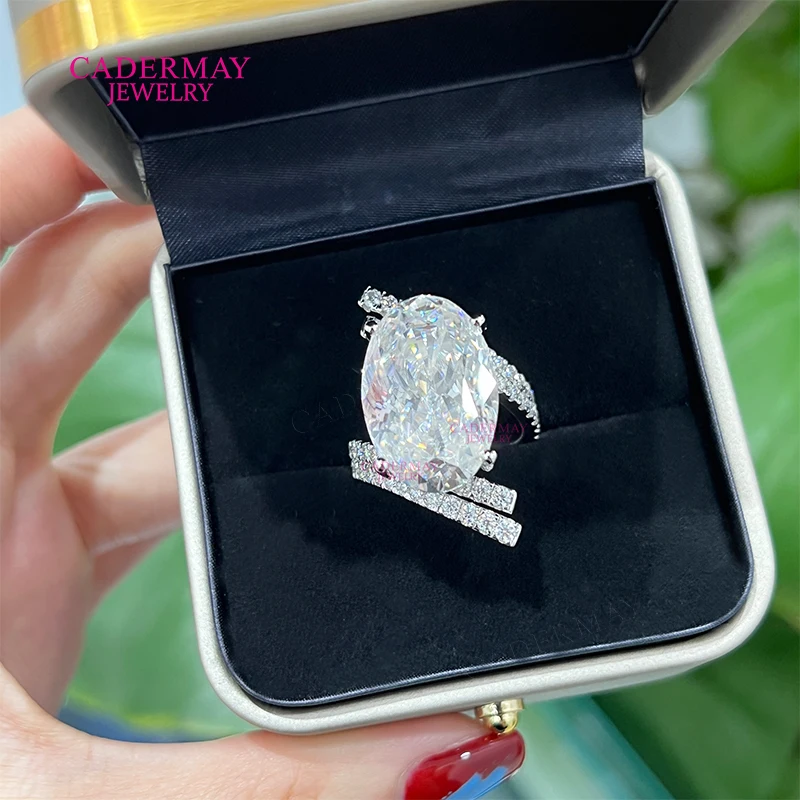 Pass Diamond Tester 925 Silver 19ct Oval Shape Crushed Ice Moissanite Diamond Wedding Engagement Solitaire Ring Pave For Women
