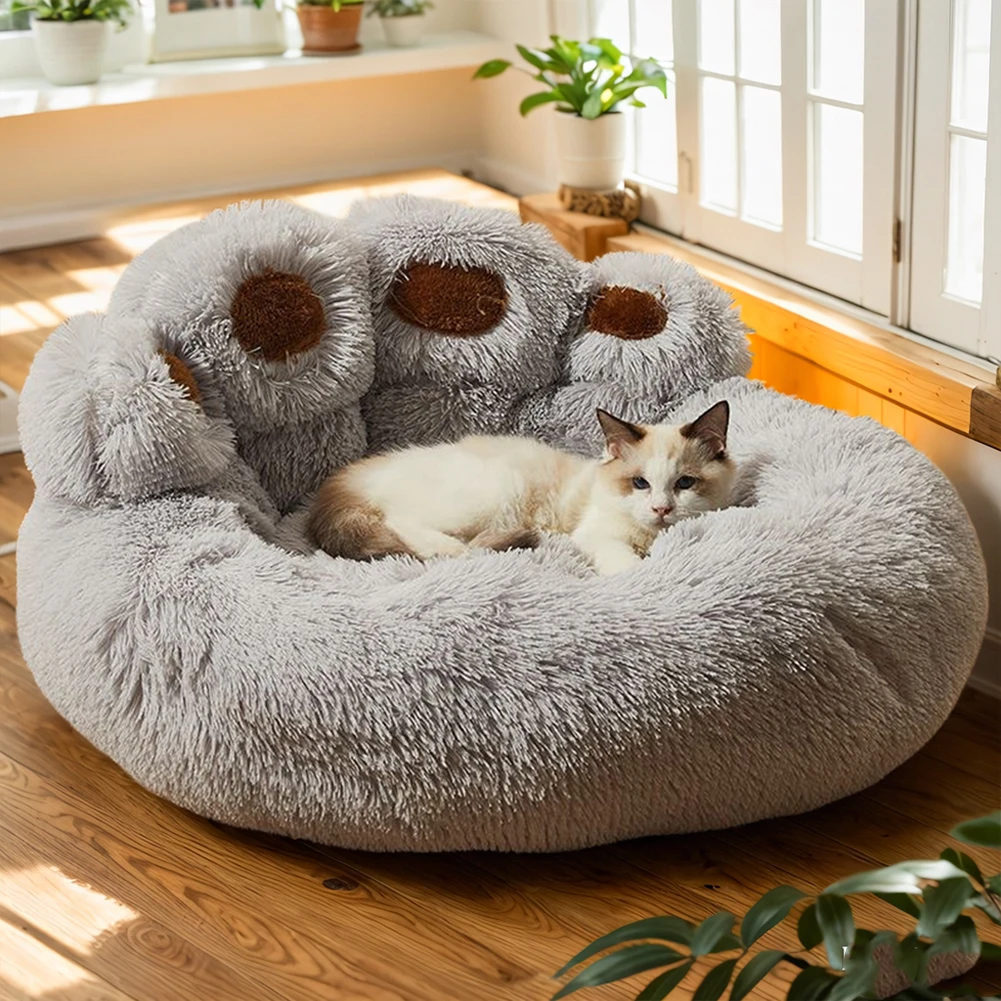 

30/43 Inch Cat Bed Kennel Nest Round Paw Shape Pets Sleeping Calming Dog Bed Removable Washable Donut Pet Beds Cats Accessories