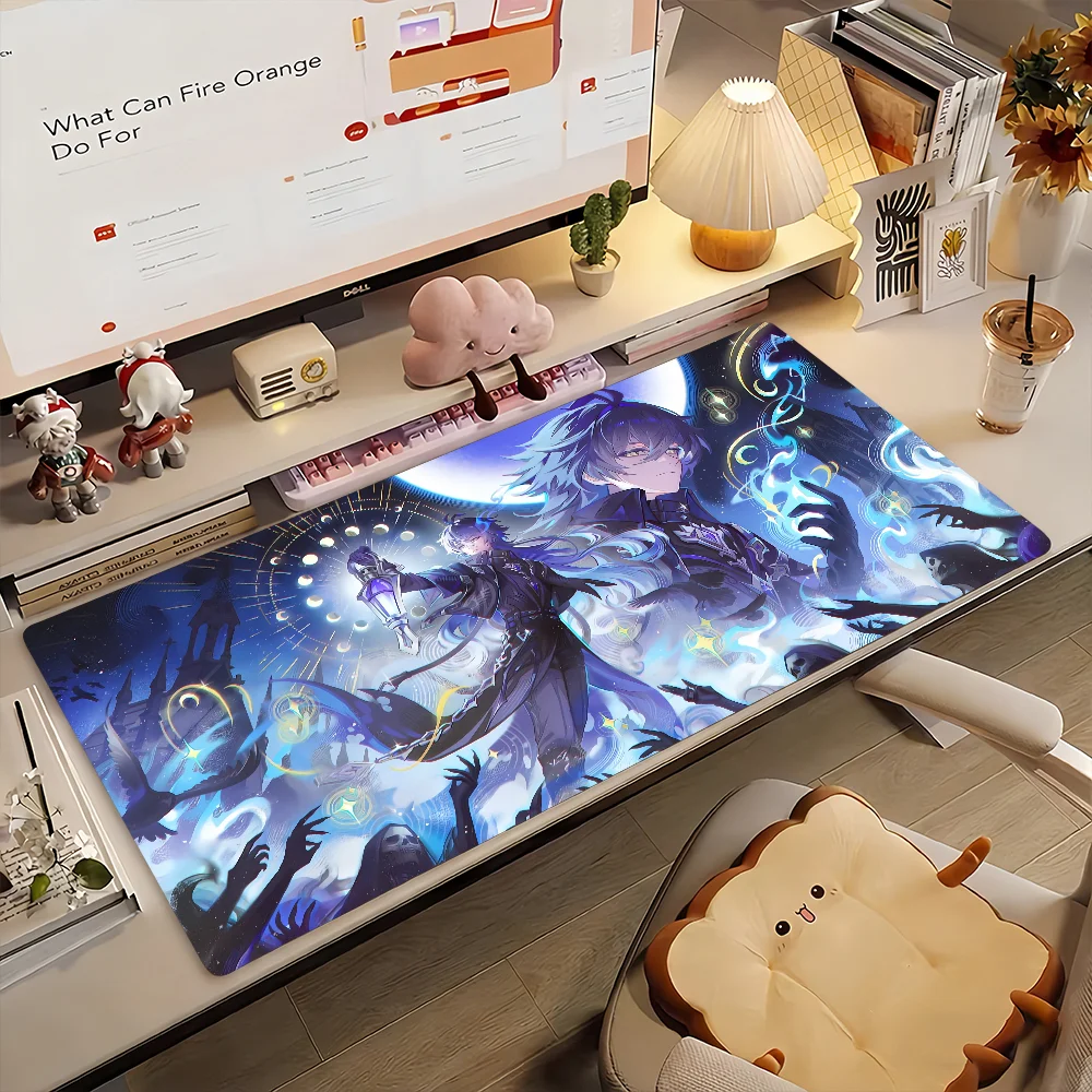 Genshin Impact Flins Mouse Pad Non-slip Locking Edge PC Laptop Accessories Rubber Office Keyboard Large Game DeskMat