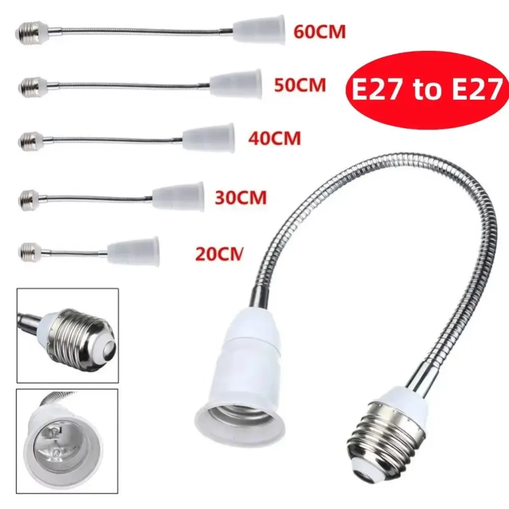 20/30/40/60cm LED Bulb Extension Tube E27 To E27 Lengthen Lamp Holder Converter Threaded Flexible Bulb Conversion Socket Home