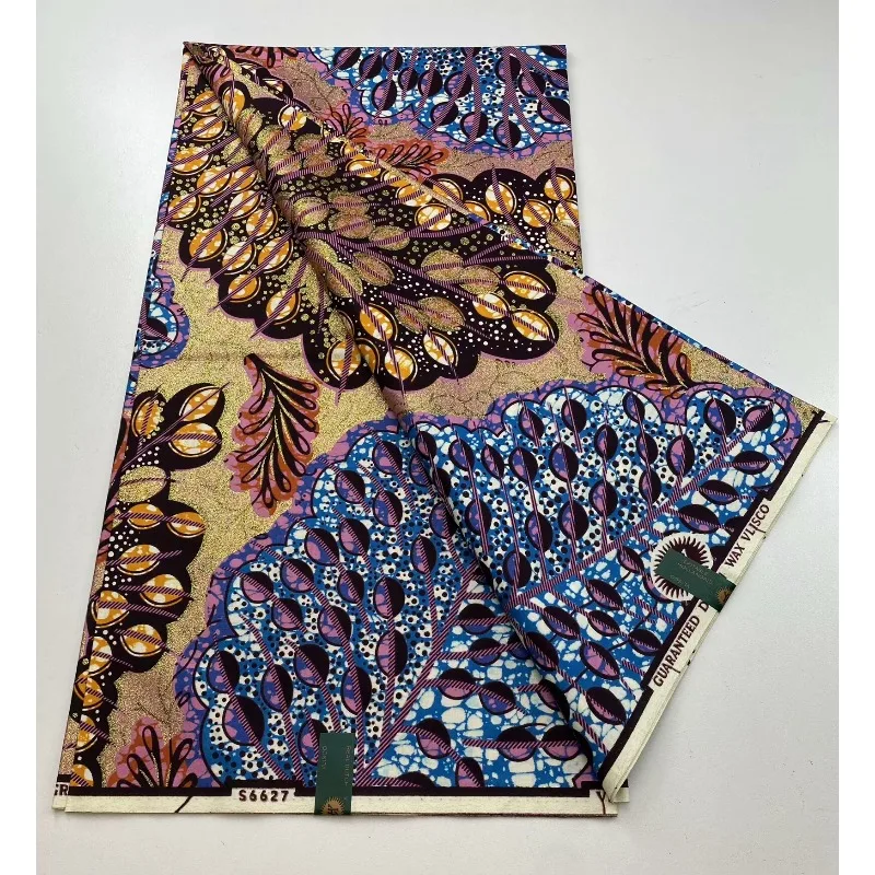 Nuovo tessuto africano con stampa a cera Ankara Kitenge Pagne Perizoma Batik All'ingrosso Golden Glitter Grand 100 Materiale di cotone per cucire 6yar