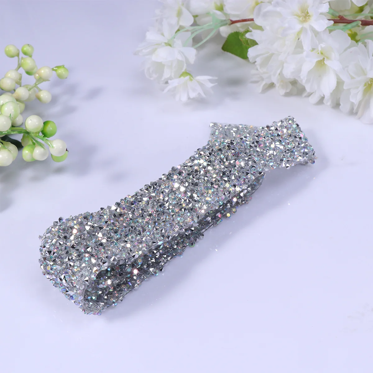

1 Yard Silver Diamond Rhinestone Mesh Belt Hot Fix Adhesive Crystal Strip Bridal Dress Party Decoration Back Glue Diamond