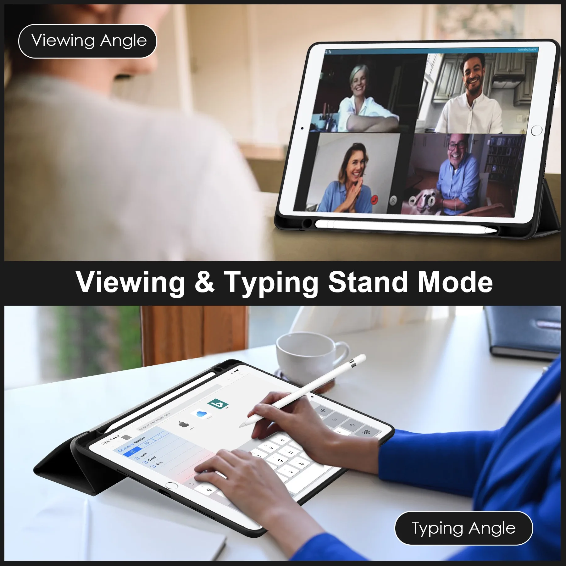 Flip Tablet Cover per iPad Air 1/2 9.7 ''2017 2018 5th 6th Generation Acylic Back Case con portapenne Sveglia/Sleep automatico