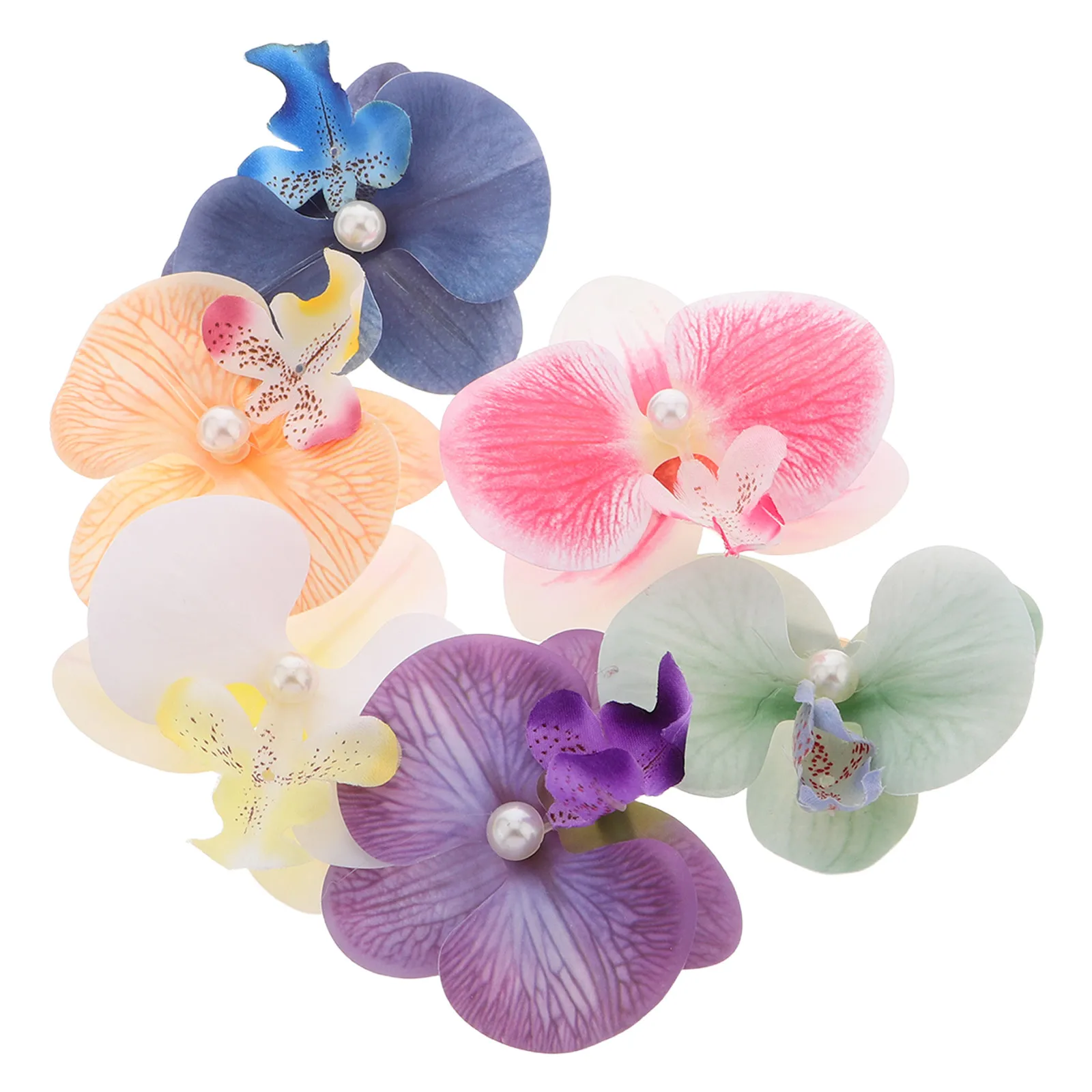 

6Pcs Artificial Phalaenopsis Orchid Hair Clips Colorful Tropical Silk Flower Pins Boho Vacation Accessories
