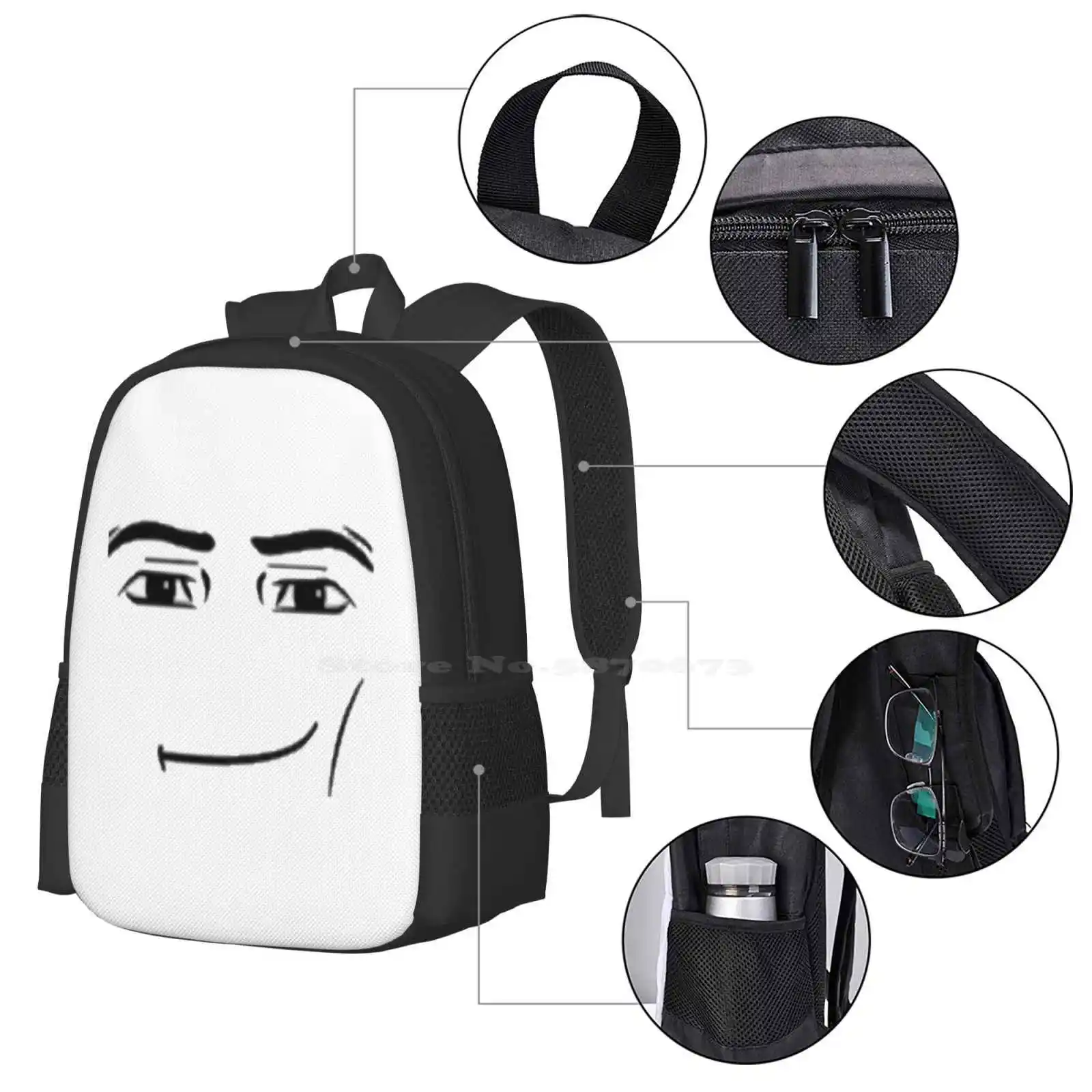 Morral con cara sonriente para estudiantes, bolsa de viaje para ordenador portátil, divertida, por defecto