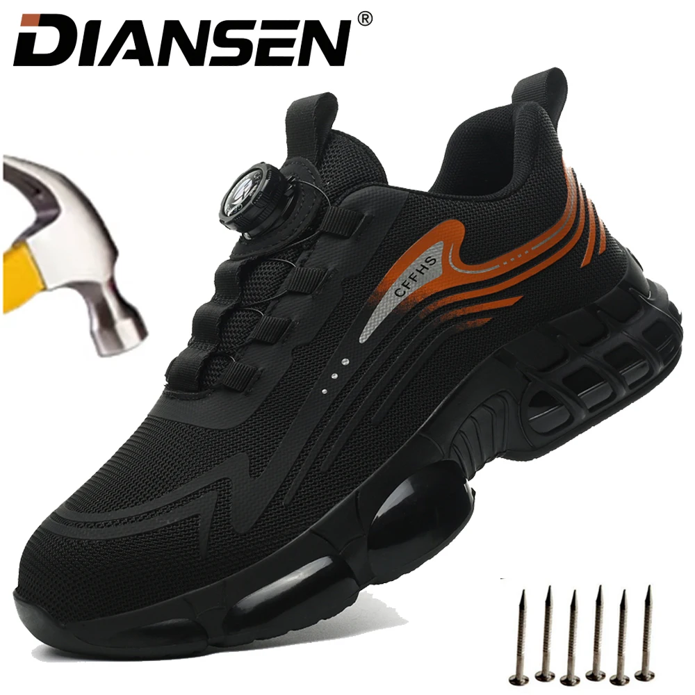 

Low Top Men Work Shoes Breathable Rotary Button Safety Shoes Soft Work Sneakers Anti-smash Anti-Puncture Construction Work Shoe