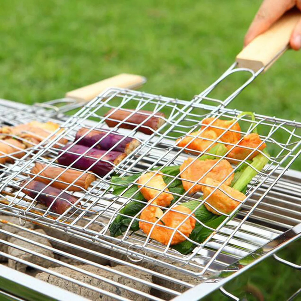 

2Pcs Stainless Steel Barbecue Net Foldable Durable Smooth Bbq Grill for Picnic Outdoor Bbq Supplies Barbecue Net
