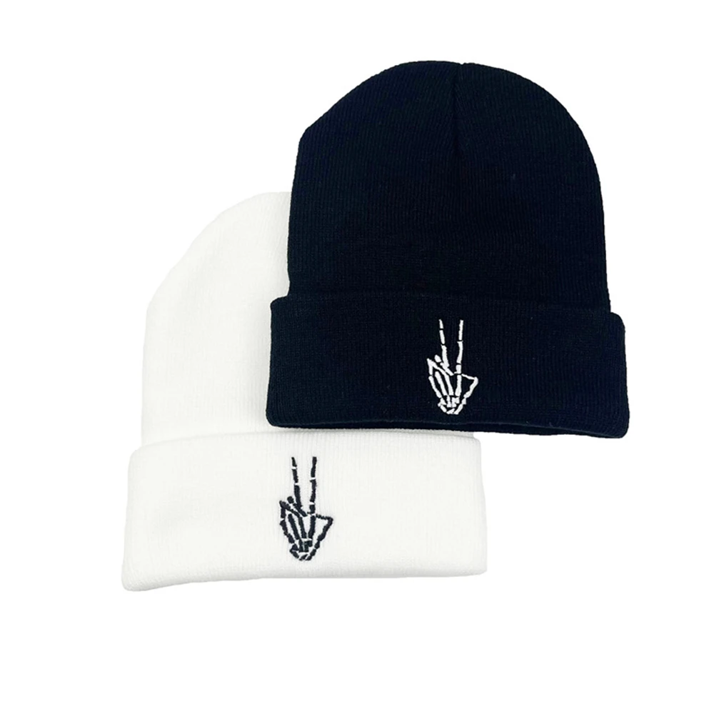 1szt Jesień Zima Czaszka Haft na palec Czapka z dzianiny Unisex Wysokiej jakości moda Hip Hop Czapka z daszkiem Outdoor Warmer Bonnet Access