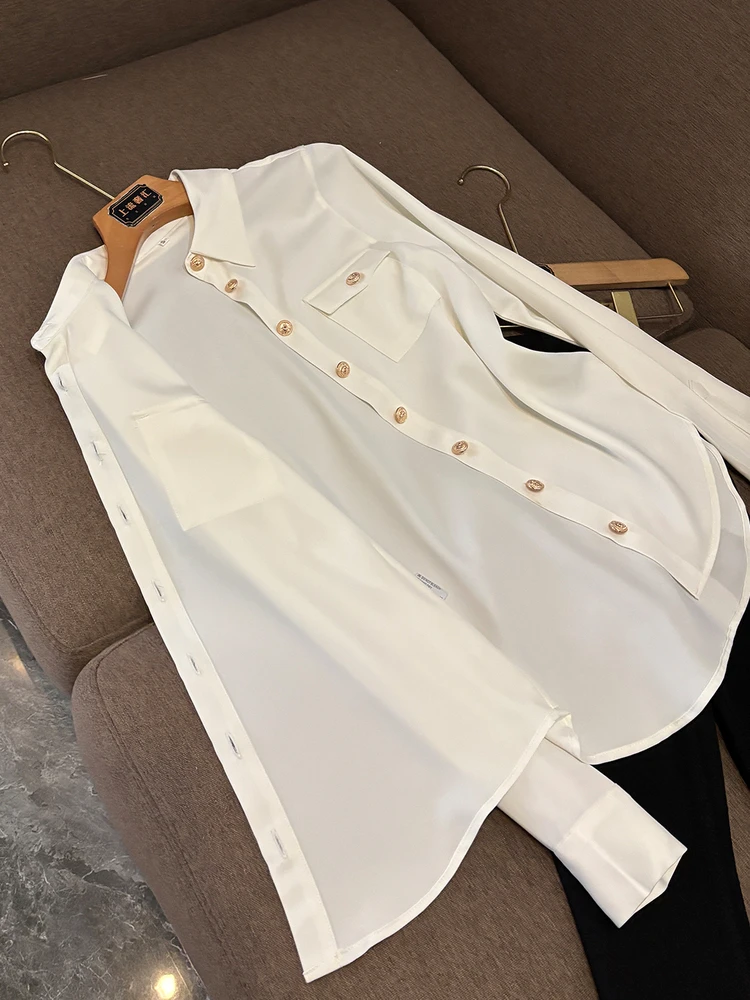 

New Winter 2025 Silk Satin Casual Comfortable irt for Women Ele Lady ular Faion D603 High End irt Ele Lady