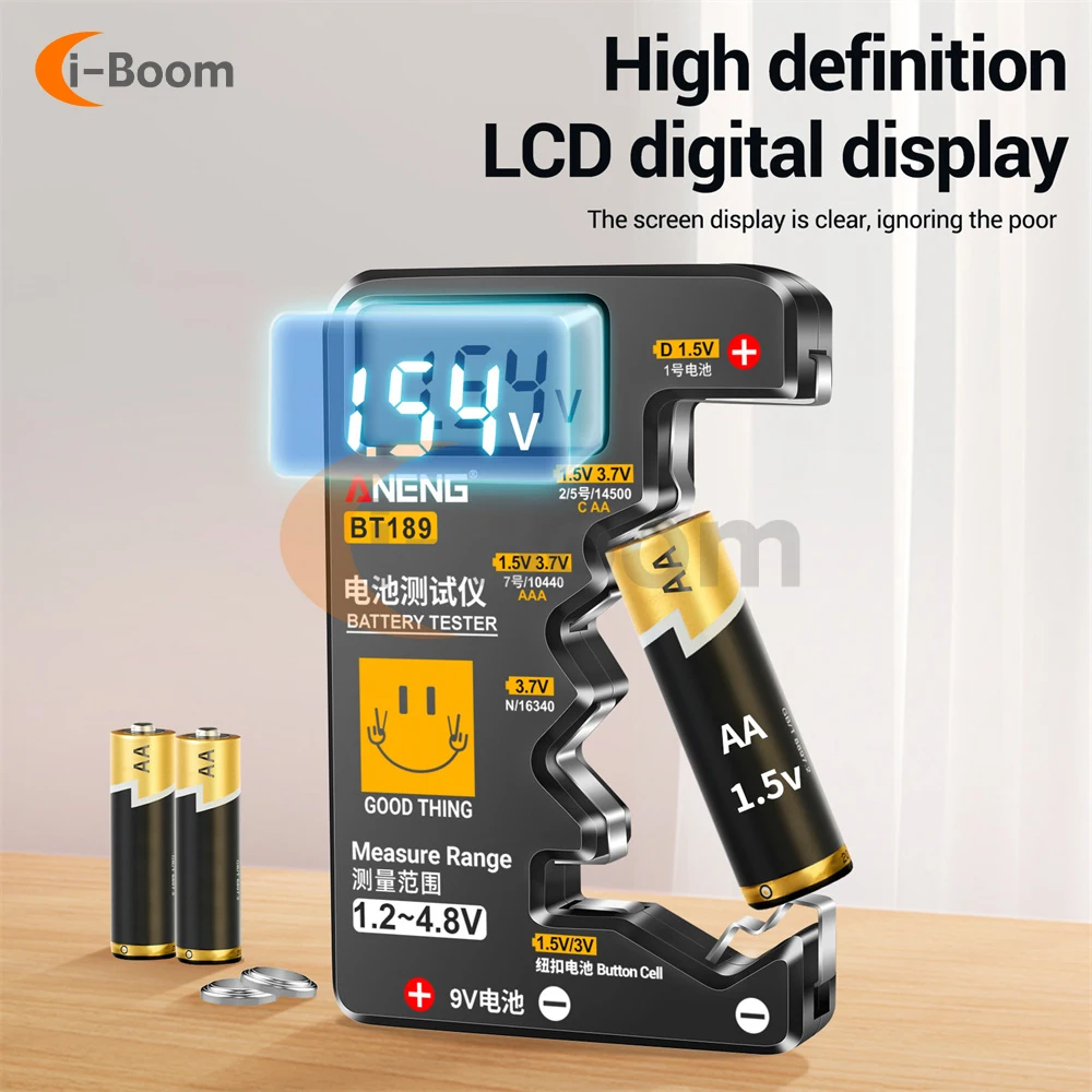 Imagem -02 - Testador de Bateria Display Lcd Voltímetro Universal Exibição de Eletricidade Pilhas Botão aa Aaa Bt189 1.5v 3v 3.7v 4.8v 9v