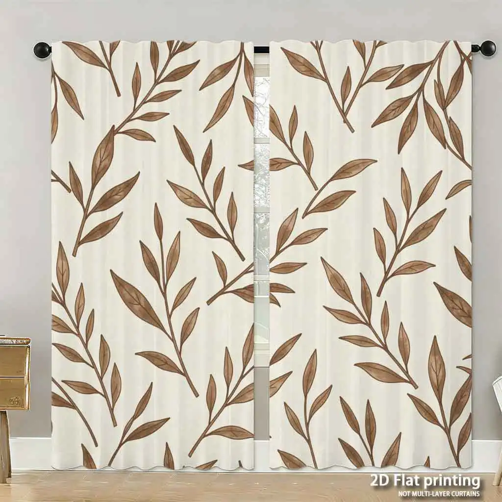 Stylish Botanical Leaf Print Curtains Beige Autumn Foliage Window Drapes Home Decoration Panels for Living Room Bedroom
