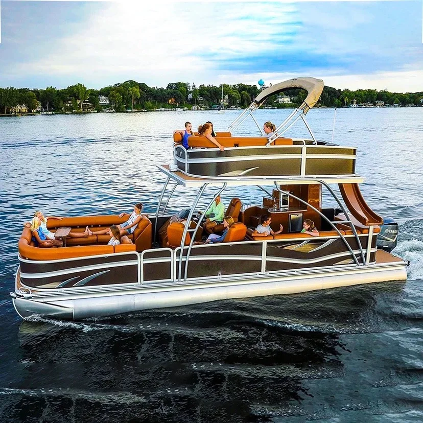 Professional customized double hull pontoon boat for sale