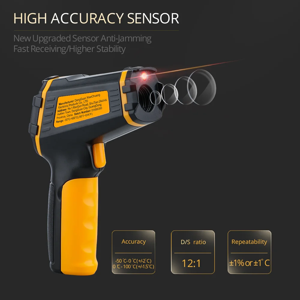 Digital Infrared Thermometer Laser Temperature Meter Non-contact Pyrometer IR Termometro Color LCD Light Alarm